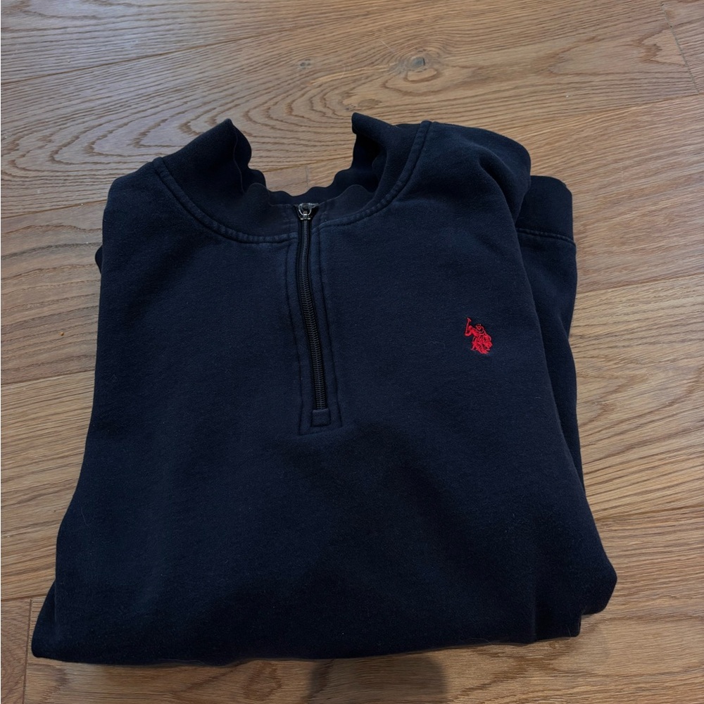 Polo by Ralph Lauren Men’s Black Quarter-Zip Sweatshirt with Red Pony